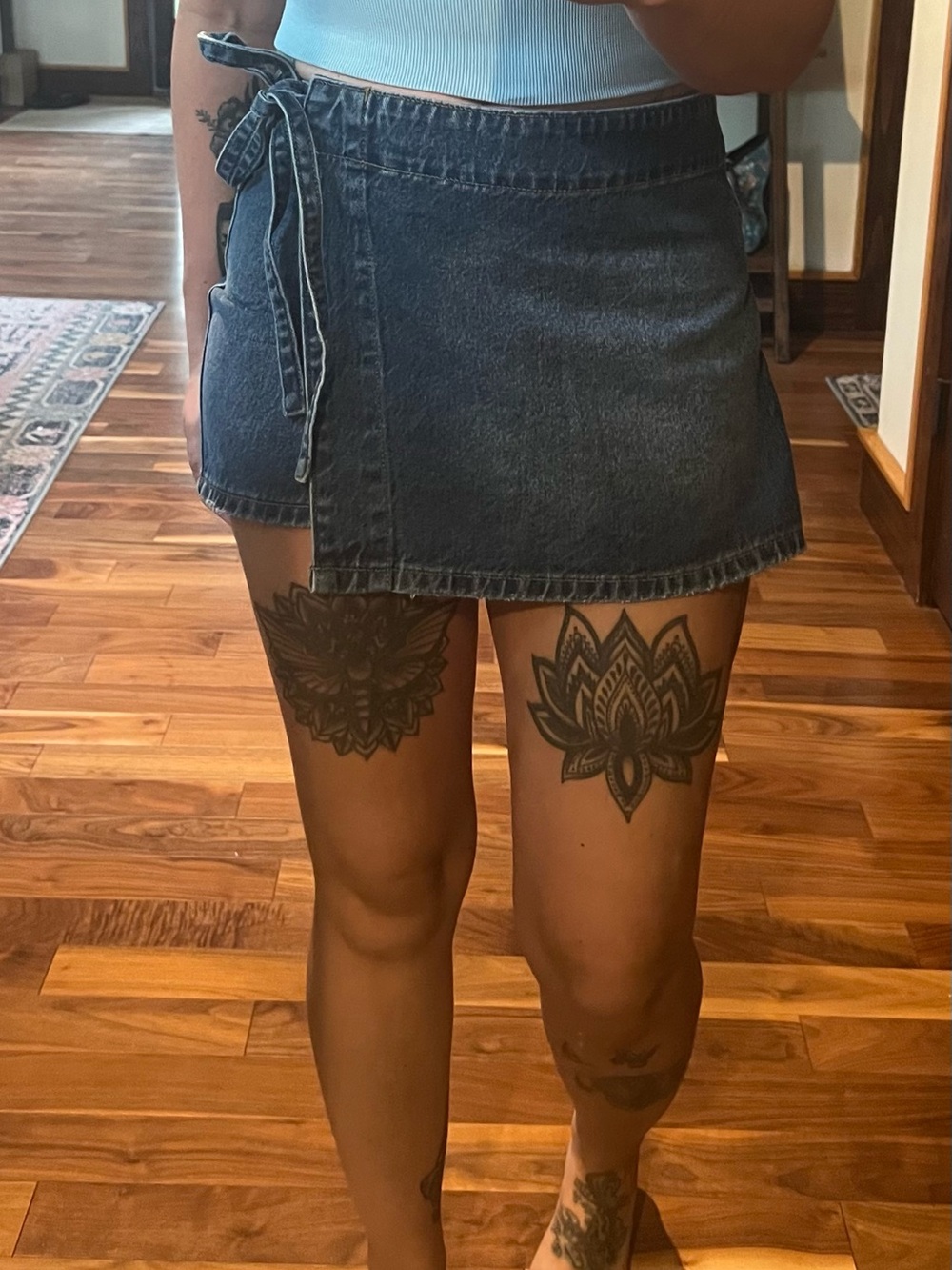 Altar'd State Dark Wash Denim Wrap Skort